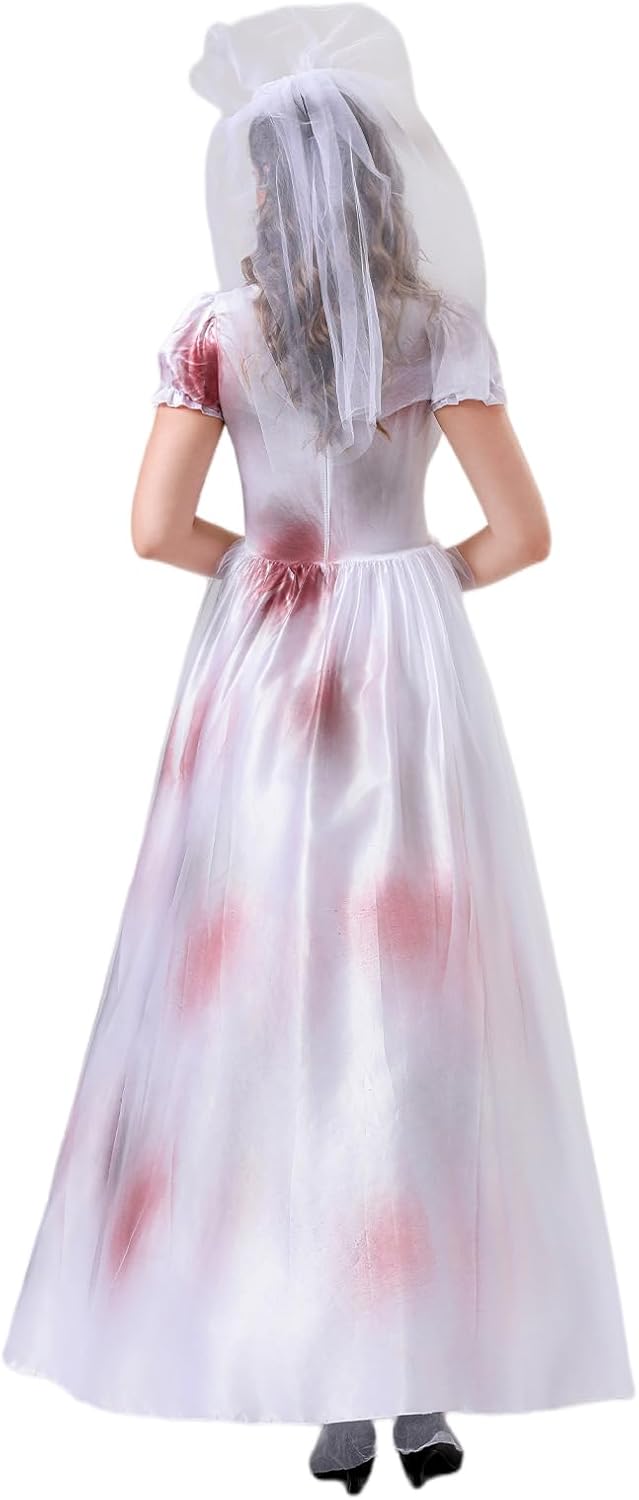 Zombie Bloody Bride Costume for Women Corpse Dress Halloween Cosplay Party