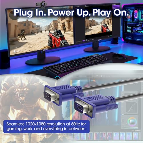 Image of Kado 5ft VGA Cable, High Speed 1920x1080 FHD 60Hz, Male-to-Male 1.5m | Genuine Parts Made for Sceptre Monitor, Television, PC, TV Box, Gaming Console, Projector