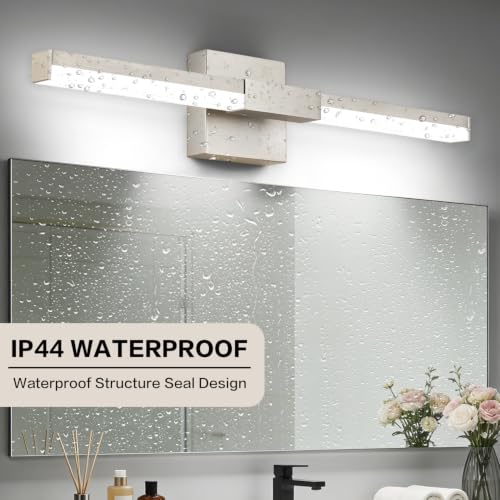 Image of SOLFART Bathroom Light Fixture Dimmable: Brushed Nickel 24-Inch Built-in Step Dimming Vanity Lights for Bathroom ETL IP44