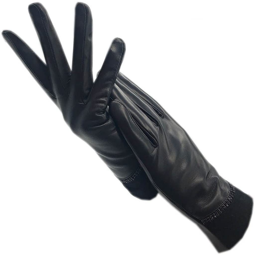 Genérico Guantes De Piel Auténtica para Mujer, Forro Cálido Y Suave, Elete Accesorio De Invierno, Transpirables Y Duraderos, Color Negro, Ideales para Regalar (D 8.5)