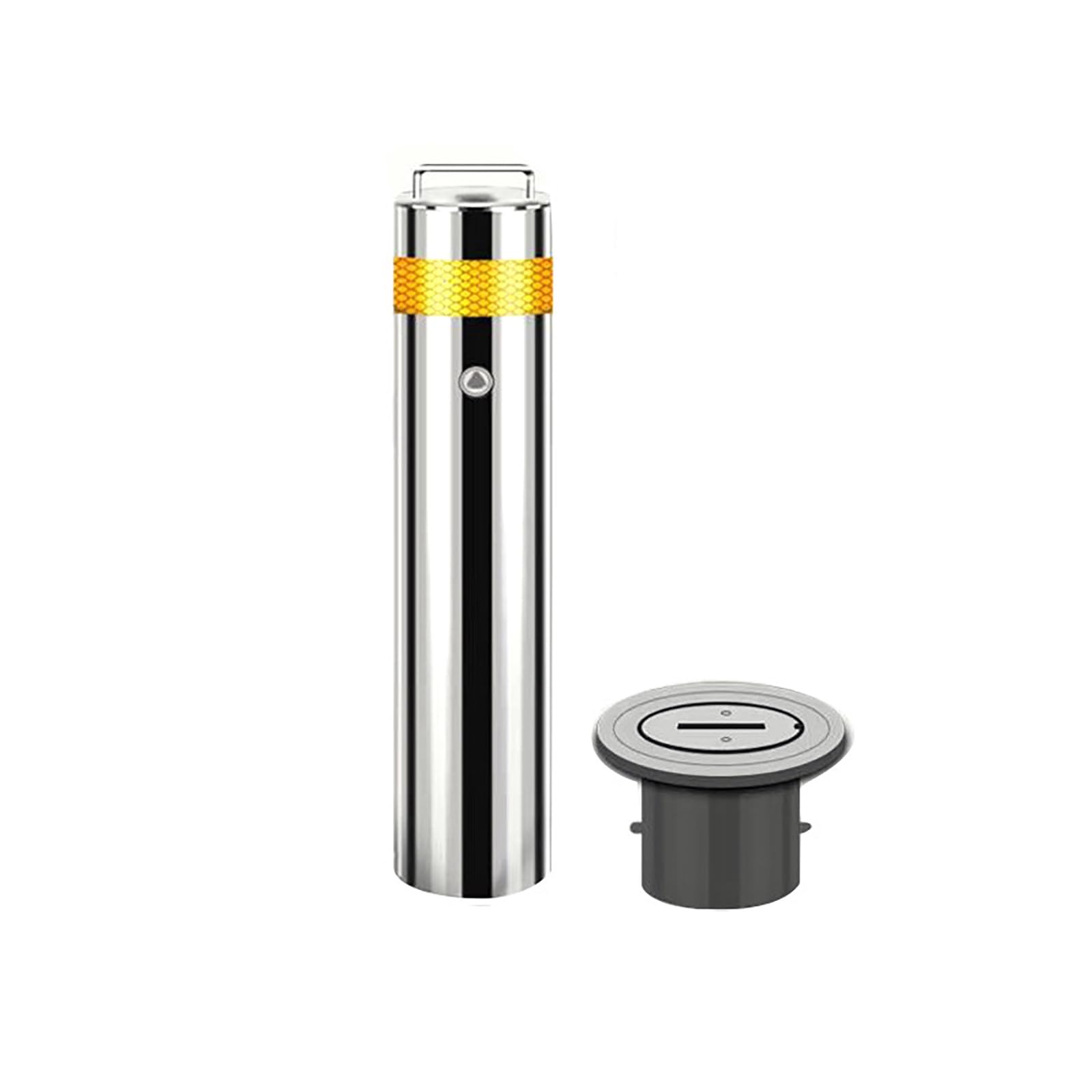 Aioneer Removable Stainless Steel Safety Bollard With Reflective Strips For Traffic & Parking - Durable Yellow Post With Embedment Sleeve - Enhance Safety & Visibility