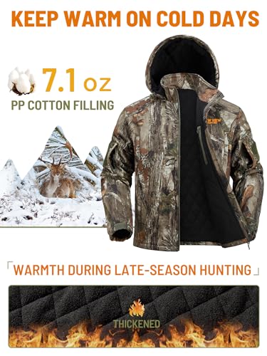Image of NEW VIEW Insulated Hunting Jacket for Men Cold Weather, Warm Camo Hunting Jackets with Hood, Water Resistant Hunting Clothes