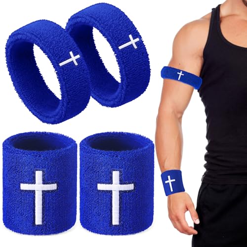 Image of Soulchen 4 pcs Cross Bicep Bands Wrist Bands Christian Arm Sweat Wristbands Absorbent Armband for Men Women Football Baseball Players Sports Activities Supplies