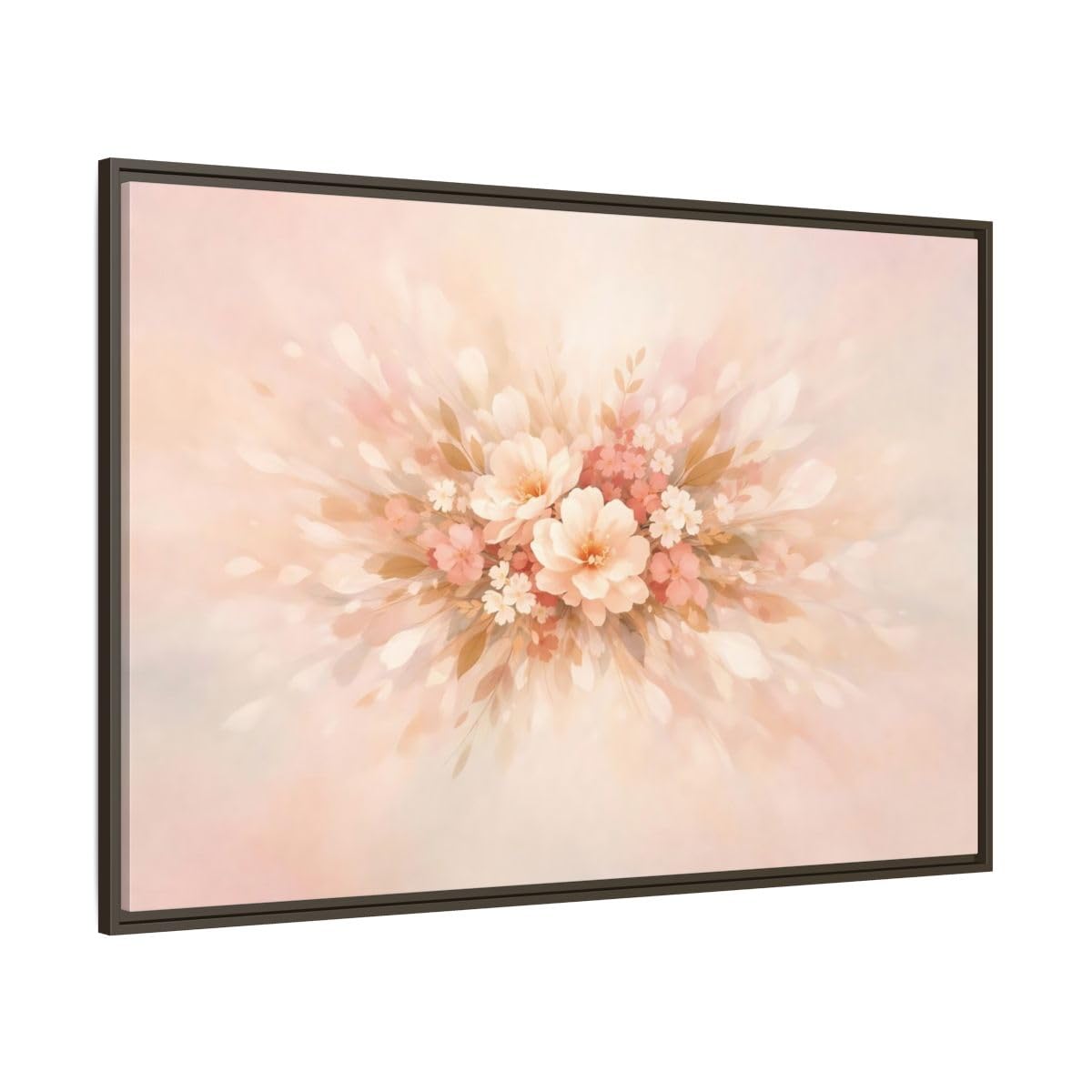 Floral Harmony Abstract Bouquet - Framed Canvas Wall Art Print 48×32 inch (120×80 cm) - Horizontal/Espresso / 1.25 inch (3 cm)