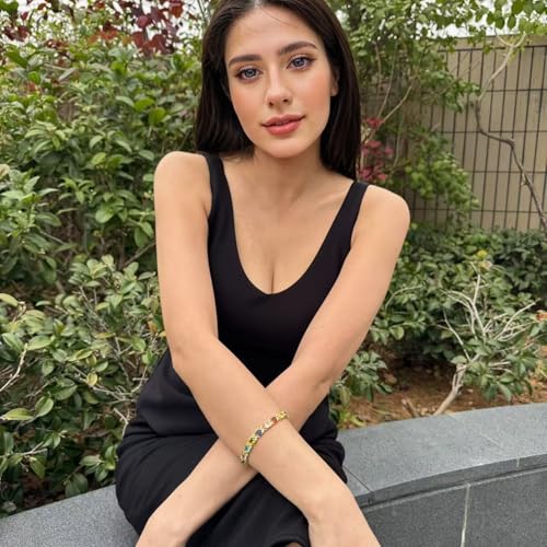 RIZILIA Blossom Tennis Bracelet & Round Cut CZ [6 Colors Available] in Yellow Gold Plated, 7"4