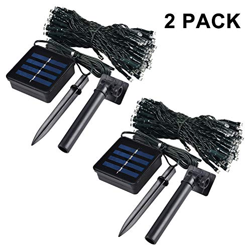 2 Pack 100 LED Solar String Lights 42ft 8 Modes Outdoor Waterproof Lights for Garden, Tree, Yard, Christmas, Wedding, Party (White)