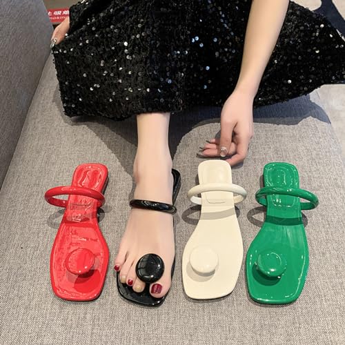 Tokouk Women'S Summer Beach Thong Patent Leather Flat Slippers Casual, Comfortable And Fashionable Slippers4