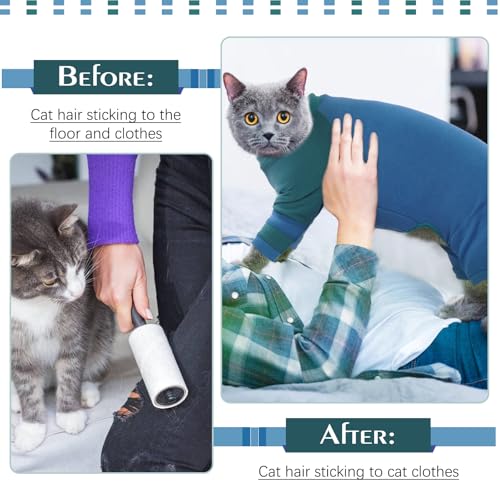 Cat Recovery Suit & Hair Collection Bodysuit - Soft Anti-Licking Surgery Suit Cone Alternative, Reusable Lint Roller Pajamas to Reduce Shedding, Blue, XS - Image 5