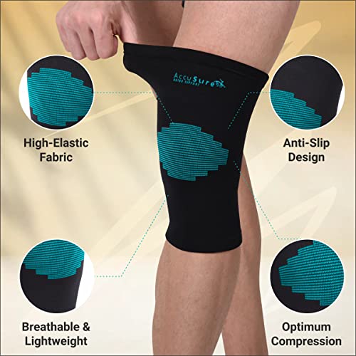 AccuSure Knee Brace Compression Sleeve- Best Support for Arthritis, Gym, Running, Basketball, Meniscus Tear, Sports, Joint Pain Relief, Injury Recovery For Men, Women|Pair - Image 6