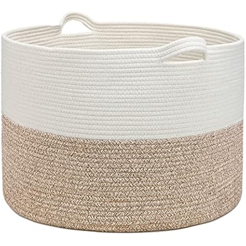 Febzoce Large Storage Baskets, Cotton Rope Woven Laundry Basket with Handle Nursery Basket for Blanket Towel Pillows Toy Desert D50 x 33cm Cover
