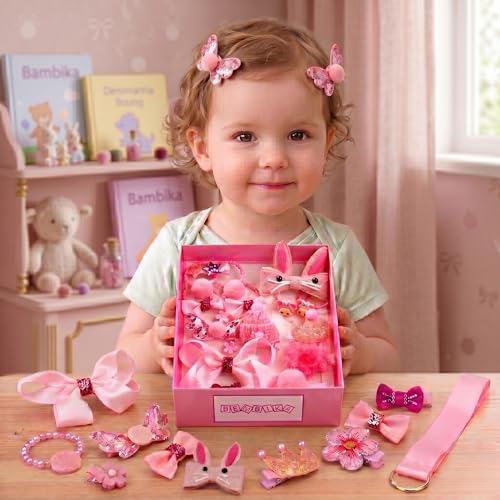 Image of Bembika Set of 18 Hairclips Hairpins Headwear Accessories for Girls Best Birthday Gift (Pink)