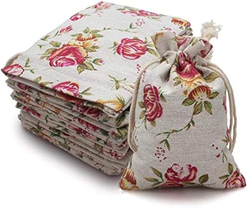 Hapdoo 50 Pack Rose Double Drawstring Burlap Bags Gift Reusable Linen Bags Jewelry Pouches Sacks for Wedding Party Gift 4