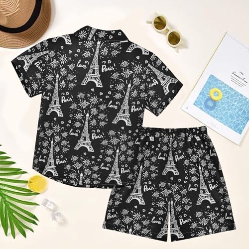 Image of visesunny Graphic Floral Boys 2 Piece Outfits Button Short Sleeve Tee Top Shorts Set Summer Beach Clothes for 3-10 Years