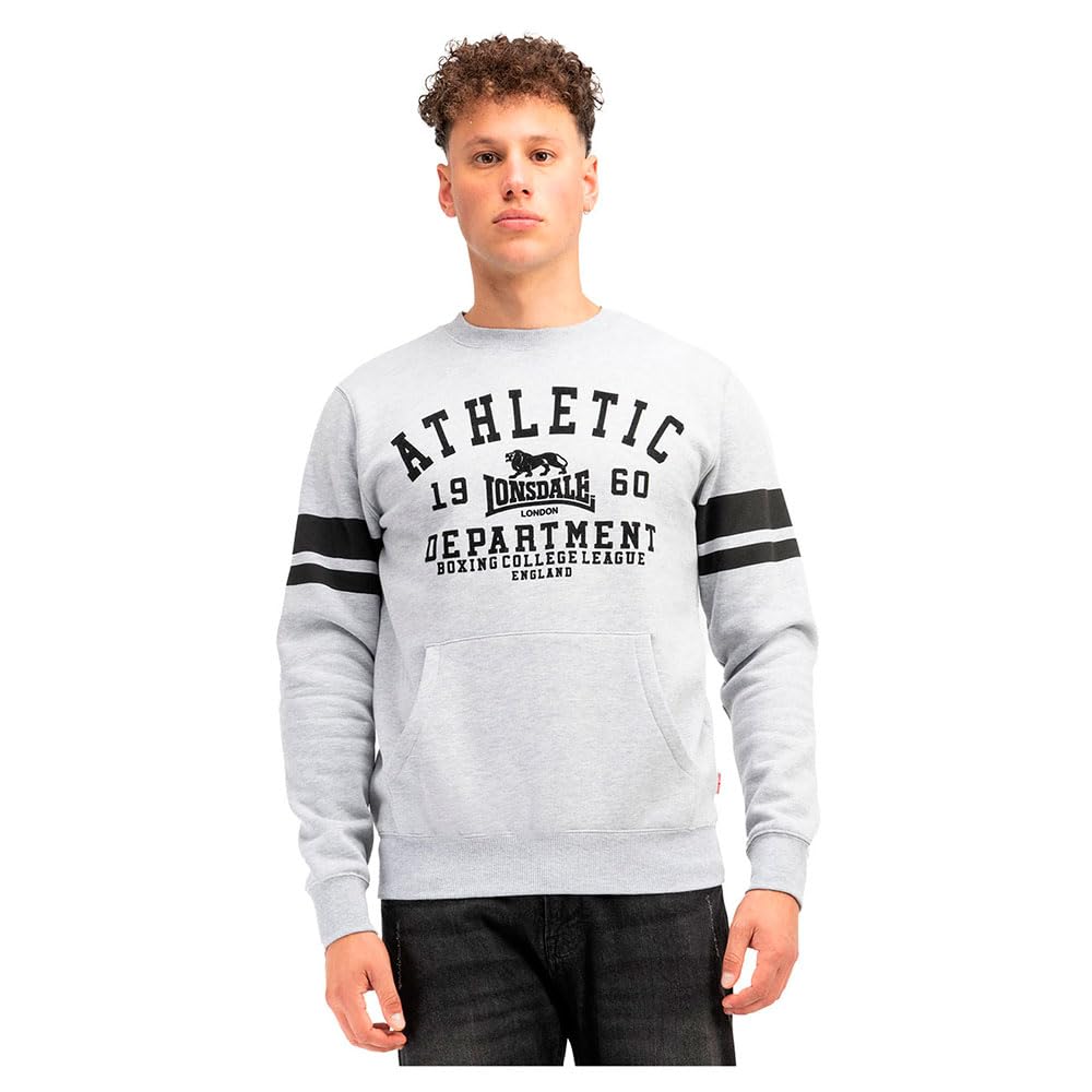 Lonsdale GLESPIN Men's Crew Neck Sweatshirt Regular Fit, Marl Grey/Black, XL