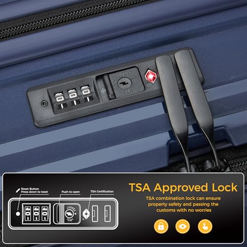 20“ Expandable Carry on Luggage Front Opening, 22x14x9 Airline Approved Hardshell Spinner Carry-on Suitcase with Wheels, TSA Lock, Lightweight Durable Travel Luggage (Dark Blue, 20 inch)3