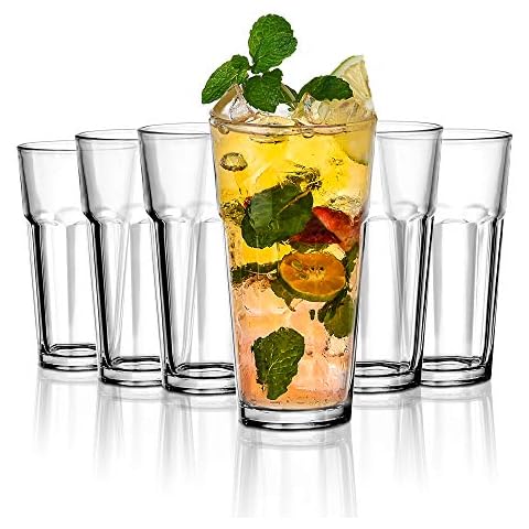 Amisglass Highball Glasses Set of 6, 14 Ounces, Heavy Base Tumbler Set, Lead-free Crystal Clear Tempered Glassware, Tall Drinking Glasses for Water, Soda, Juice and Cocktails Cover