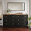Likimio 59 6 drawers dresser for bedroom power strip farmhouse large wood dressers chest of drawers with wide storage cabinet black  urban country home decor