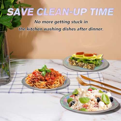 Image of Iridescent Disposable Paper Plates, 9 inch Dinner Party Plates, 50 Count