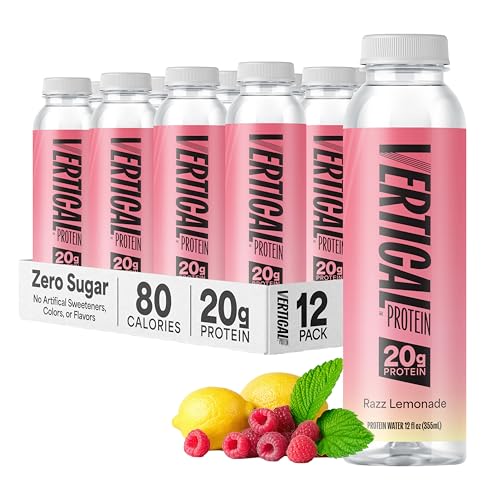 Image of Vertical Protein New Formula Razz Lemonade Ready to Drink w / 20g of Whey Isolate, Clear Post Workout Recovery Drinks, No Artificial Sweeteners, Low Calorie, Pack of 12 Protein Water Drinks