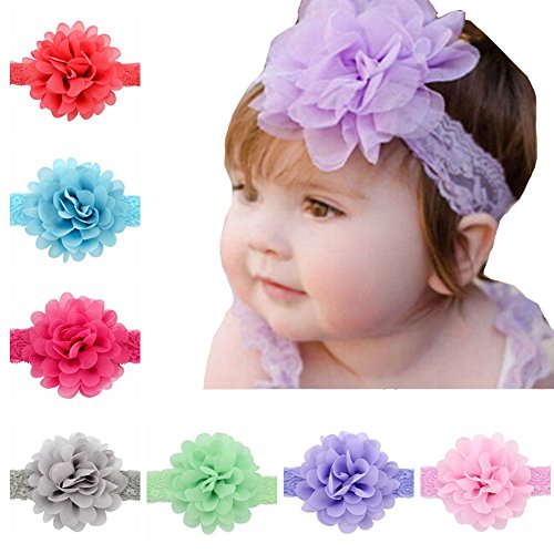 Mini Kitty 12PCS Baby Girl Handband Candy Color Lace HairBand,Assorted colors, One Size