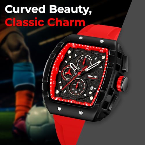 Image of SKMEI Tonneau Analog Watch - Men's Quartz Fashion Sports Watch, Analog Display, 30M Water-Resistant, Stopwatch & Date Function, Durable Zinc Alloy Case - 9341