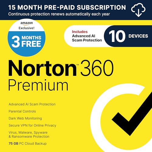 Image of Norton 360 Premium 2026 Ready, Antivirus software for 10 Devices with Auto-Renewal - 3 MONTHS FREE - Includes Advanced AI Scam Protection, VPN, Dark Web Monitoring & PC Cloud Backup [Download]