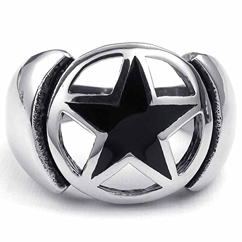 Bague homme pentacle bague biker acier inoxydable anneau rétro noir argent