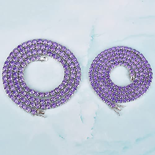 【海外で話題】最新テニスチェーンネックレス　パープルカラー Luxury Tennis Necklace 【4mm / PURPLE】 | Glitter