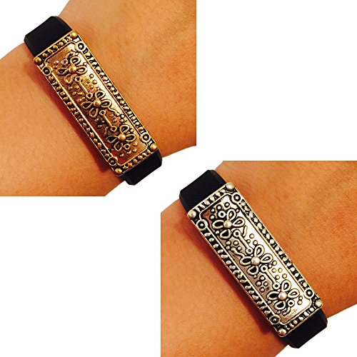 Weekend Wearables Fitbit Alta, Fitbit Flex, Jawbone Up Jewelry to Accessorize Your Fitness Tracker -Classic Polished Antique Gold or Silver Etched Ornate Milan Charm Bracelet Accessory (Aged Gold)