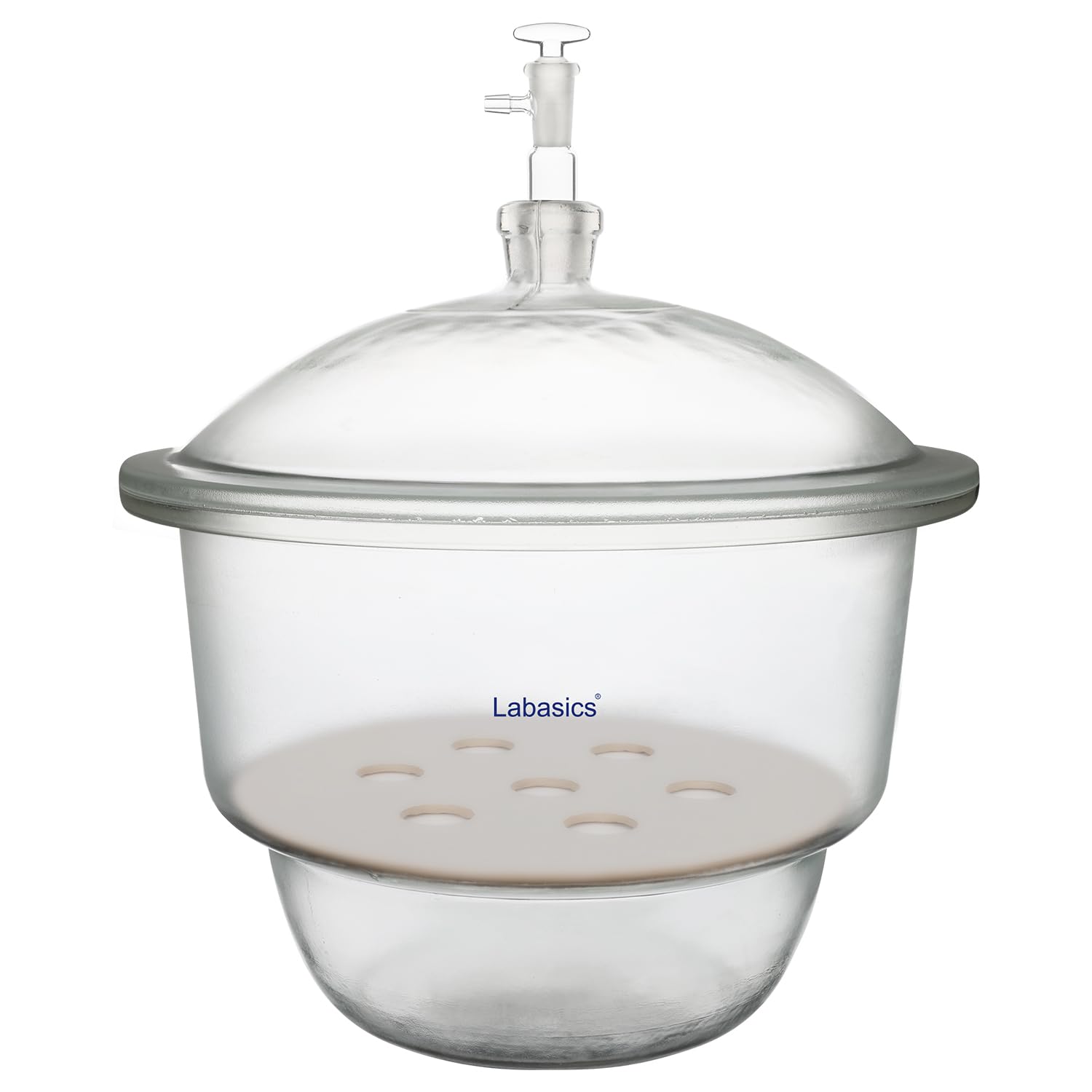 Labasics Desecador de Vacío de Vidrio, Desecador de Vacío de Vidrio con Válvula de Vacío de Vidrio y Placa de Porcelana para Investigación de Laboratorio, 300 mm