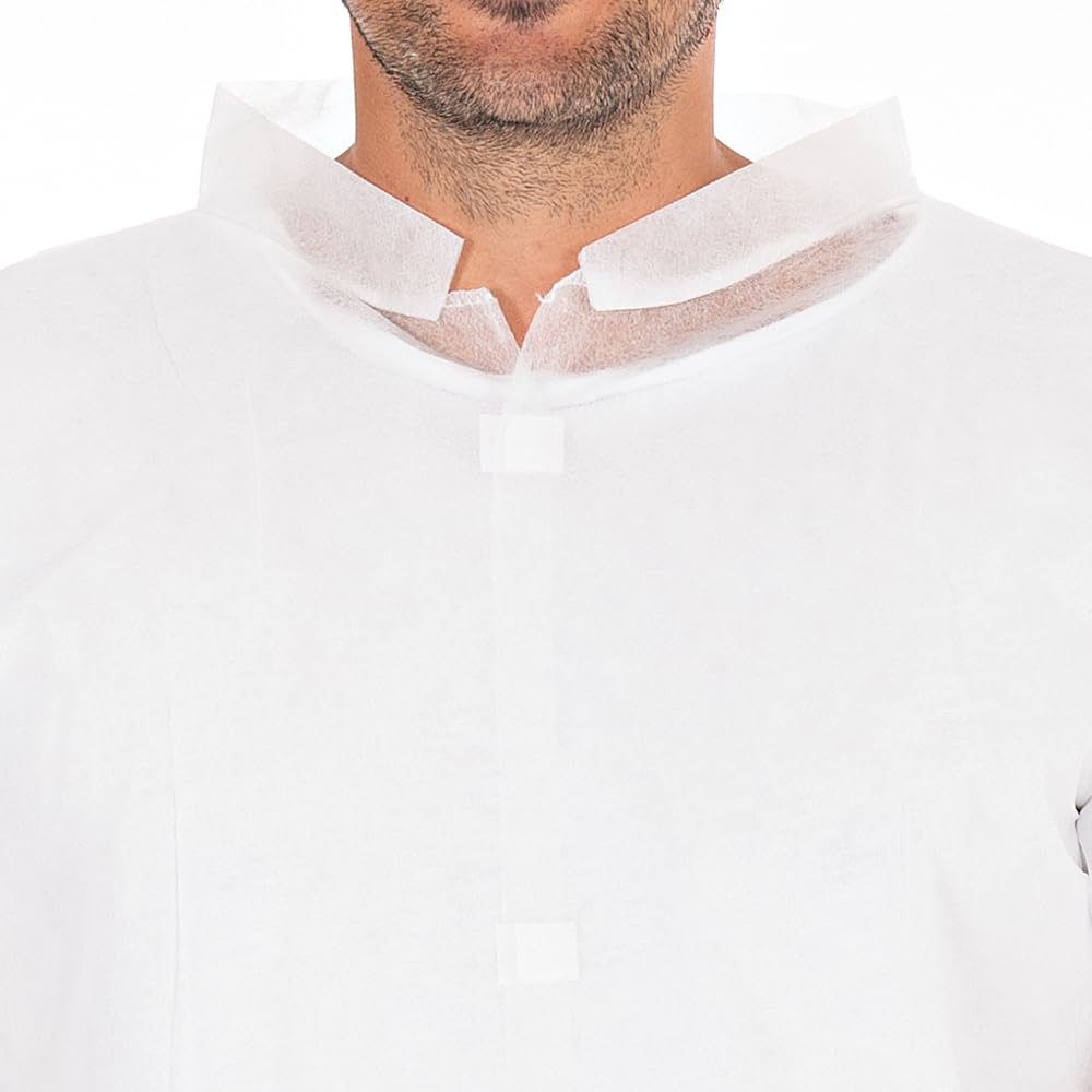FRANZ MENSCH 100 Stück Hygonorm Besucherkittel Light mit Klettverschluss, Stehkragen | PP, white, XXL, L: 110cm, Umfang: 140cm, Box, Einwegkittel, Einwegkittel, Besucherkittel