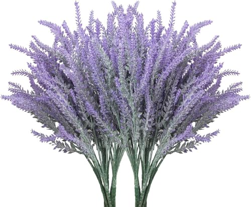 Image of CURATED CART Artificial Lavender Flowers Faux Plants for Vase Pot Home Decor Wedding Kitchen Garden Centerpieces Purple Lavender for Living Room Balcony Office Indoor Outdoor Decorations, 2 PCS