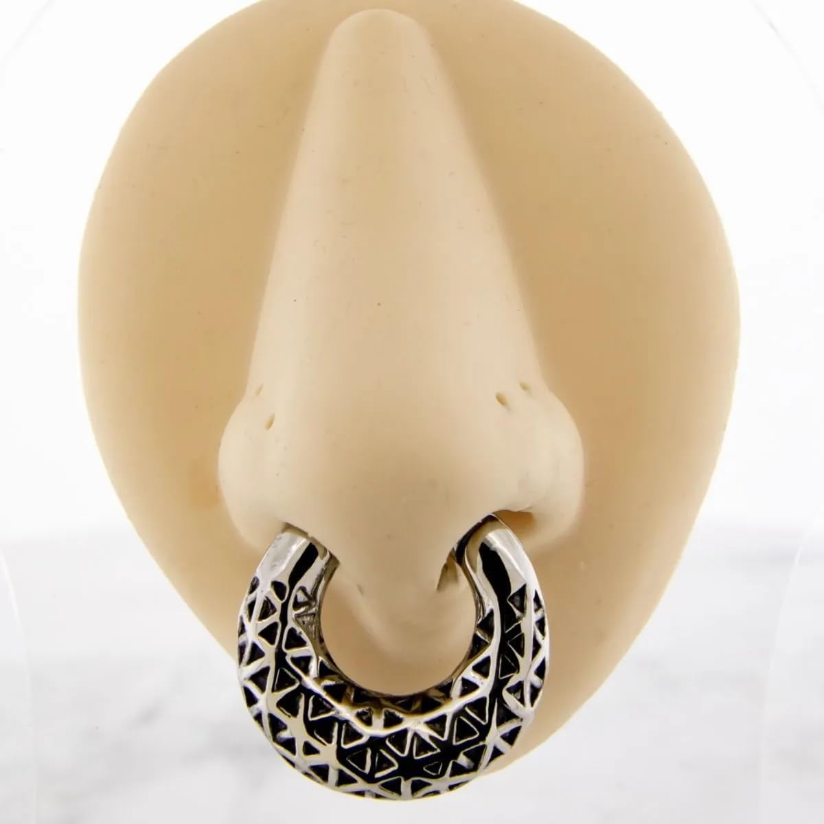 6GA 316L Stainless Steel Textured Geometric Pattern Hinged Clicker Ring for Stretched Piercings