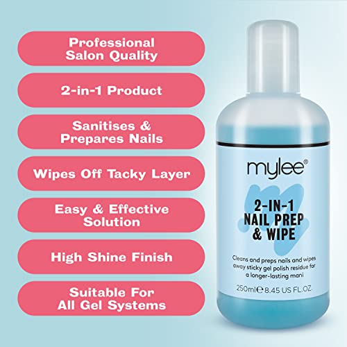 Mylee Prep + Wipe, Limpiador Base de Residuos de Esmalte de Uñas de Gel 250ml, Manicura UV LED, Multiusos para Desinfectar la Placa de Uñas y Eliminar la Capa Adhesiva - imagen 2