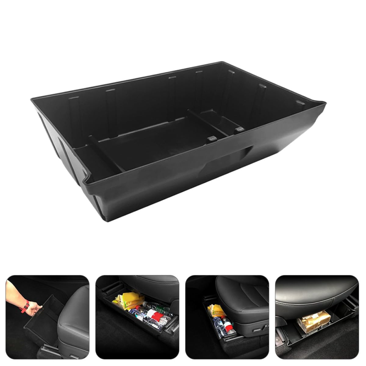 Scatola Portaoggetti Nera in ABS Rivestimento Floccato, Organizer Sotto Sedile Spazio Supplementare per Oggetti di Prima Necessità, Adatta per Auto e Uso Quotidiano Stili multipli