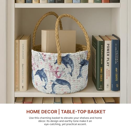 Image of Habere India-All The Cultures Fabricating India Round Basket | Round Gift Hamper | Gift Hamper Baskets | Clothes Organizer | Baby Basket (Design 16 - Dia:21 x H:17 cm)