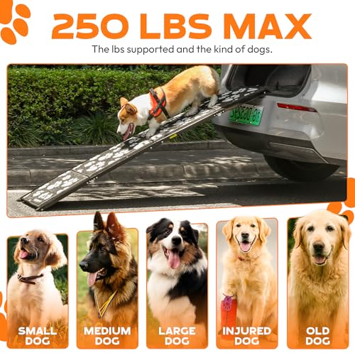Dog Ramp for Car, Portable Folding Aluminum Pet Ramp with Non-Slip Paw Print Surface. Extra Wide Portable Ramp for Large, Small & Senior Dogs to Get in Cars, SUVs, Trucks & Beds, 71" Long & 17" Wide - Image 6