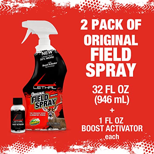 LETHAL Original Field Spray with Human Scent Eliminating Agent for Hunting Clothes, Gear, and Equipment, Unscented, 32 Ounce Spray Bottle, 2 Pack - Thumbnail 2