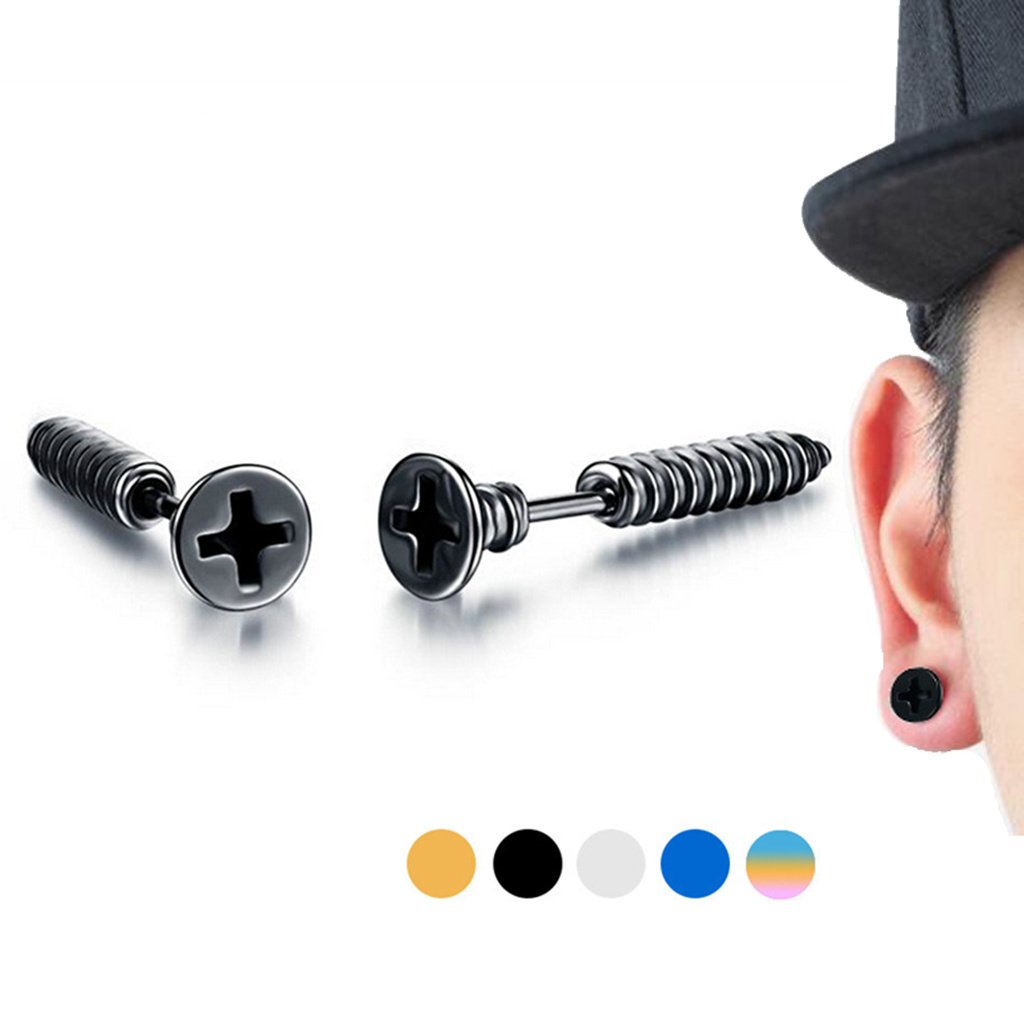 JeryWe 9 Paires Boucle D'oreille de 8mm Homme Femmes d'Acier Inoxydable Boucles Haltères Ronds Faux Plugs/Ecarteur Clous d'oreilles Piercing Cartilage Tragus Oreille
