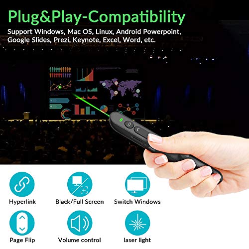 Wireless Presenter Remote, Presenter clicker with Green Light,Updated Presentation Remote 2.4GHz PowerPoint PPT Clicker for Classroom, Lecture Hall, Conference Room, Exhibition Hall, etc. (Black)