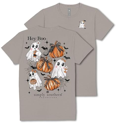 Simply Southern Hey Boo - Halloween - Pumpkins - Ghosts - Bats - Adultl T-Shirt (US, Alpha, XX-Large, Regular, Regular, Distressed Washed Shadow)