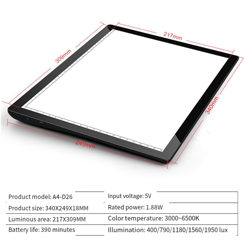 Lwaviwer Tappetino per tavolo da disegno A4, batteria al litio, copia luminosa a LED, vassoio da disegno, piattaforma di copia e scrittura, protezione degli occhi semplice