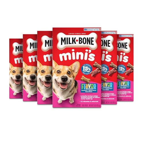 Image of Milk-Bone Flavor Snacks Mini's Dog Biscuits, Flavored Crunchy Dog Treats, 15 Oz. Boxes (Pack of 6)