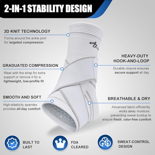 Image of ABIRAM Ankle Brace for Men & Women - Adjustable Compression Sleeve with Wrap, Stability Support & Relief for Sprained Ankle, Plantar Fasciitis & Achilles Tendonitis - Breathable Running & Sports Gear