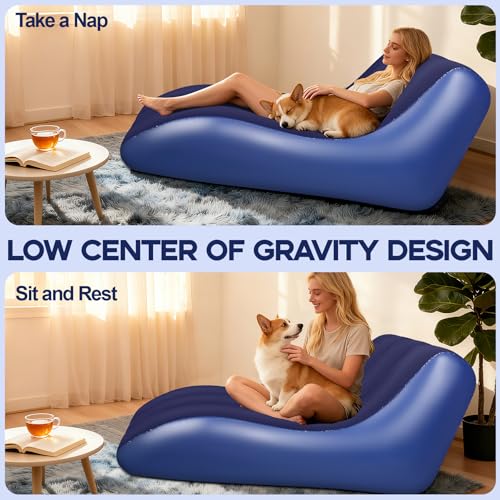 Silla Inflable RovPool para Adultos con Superficie Aterciopelada, Color Azul miniatura 6