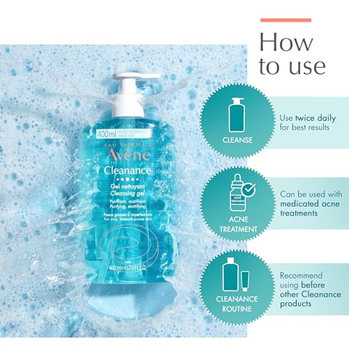 Image of Avene Cleanance Cleansing Gel 400ml I Face wash for Oily, Acne, Sensitive, Blemish Prone Skin I Foaming Gel Gentle Skin Cleanser I Purifies and Mattifies Skin I Reduces blackheads and Sebum Production