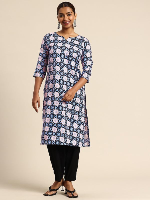 Image of JAKHANA Women's Crepe Printed Casual Straight Calf Length Round Nick Kurta Pack of 4