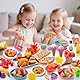 Juboury Obst zum Schneiden Lebensmittel Spielzeug Set, Kinderküche Spielküche Zubehör, Gefälschte Lebensmittel mit Pizza Spielzeug, Montessori Spielzeug ab 3 Jahre, Geschenke 3 Jahre Mädchen Junge
