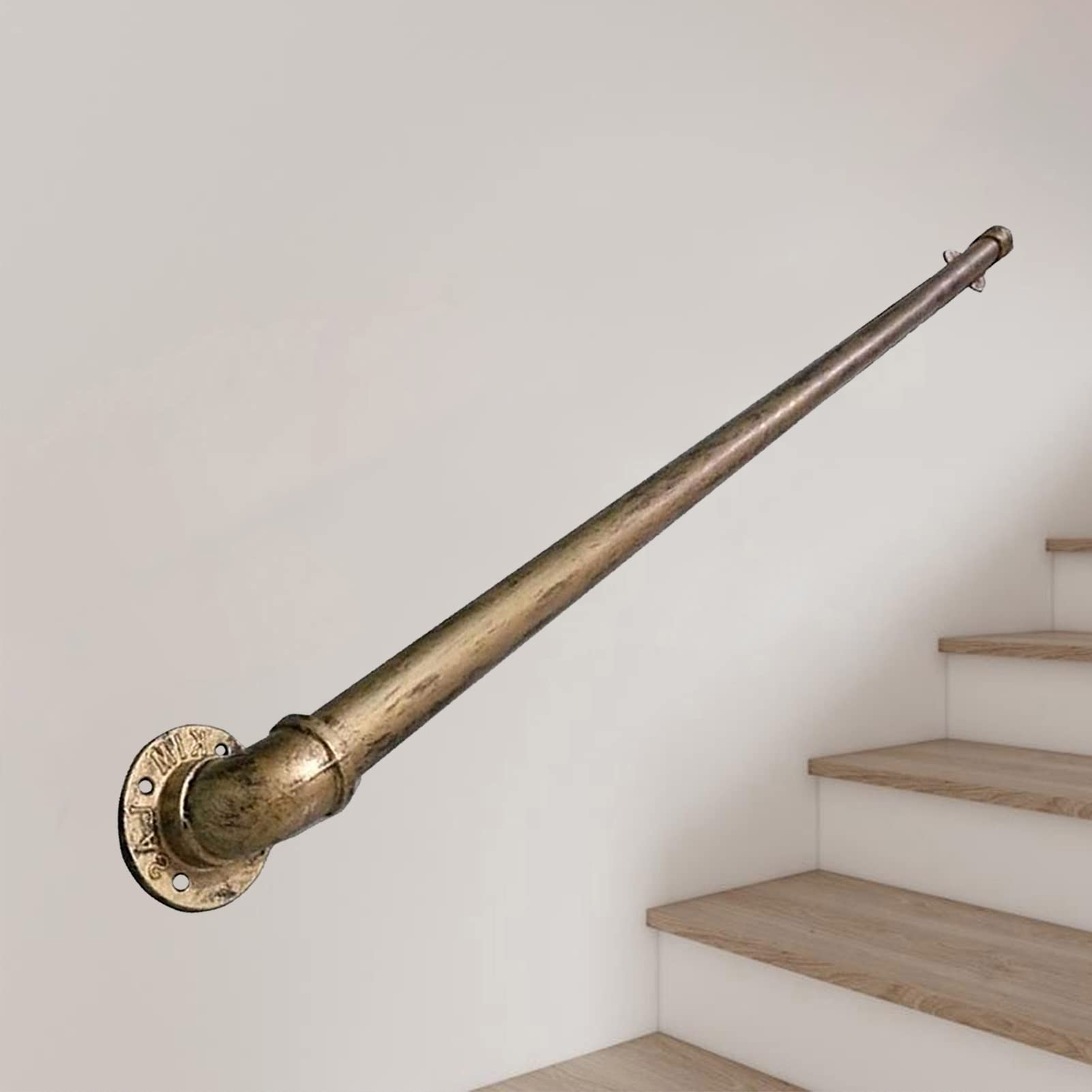 LWJSOCP Metal Banister Handrails for Indoor Outdoor Steps Elderly Loft Safety Staircases Railing with Complete Bracket Kit in Antique Brass Finish 13.1ft/400cm Size