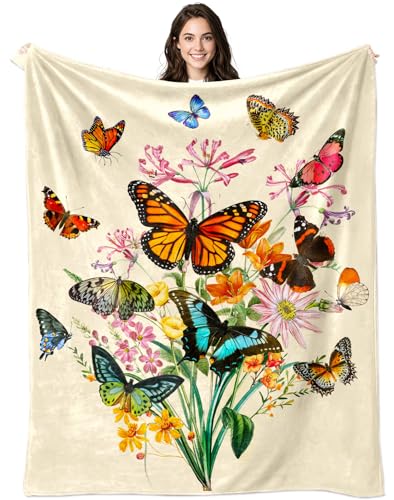 Butterfly Blanket Gifts for Women Girls Soft Flannel Butterfly Throw Blanket Butterflies Gifts for Birthday Decoration Bedroom Decor 50 x 40